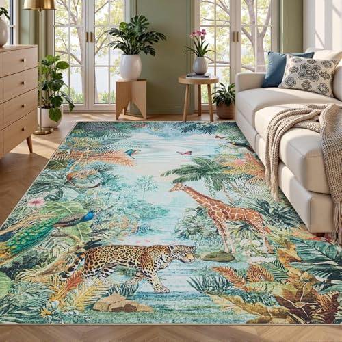 Latte&Fog Modern Animal Print Easy Jute 5x7 Area Rugs, Washable Outdoor Patio Rug for Living Room, Contemporary Non Slip Natural Indoor Carpet for Bedroom Backyard Office Dining Room — view 5