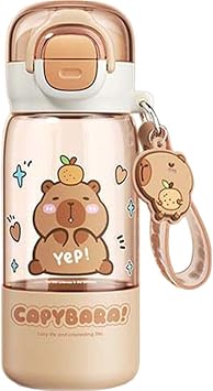 Portable Spring Lid Drink Cup with Straw Capybara Water Bottle Cartoon Drinkware Double Opening Plastic Capybara Bottle