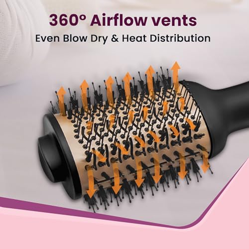 AGARO HV2179 1200 Watts Professional Volumizer Hair Dryer, 24K Gold Styling Surface, Activated Charcoal Bristles, Ceramic Tourmaline Coating Brush... - Image 5