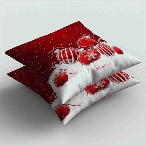 Miniatura 3 de Juego de 2 fundas de almohada decorativas de bolas de Navidad rojas y blancas con cremallera oculta, 20 x 20 pulgadas