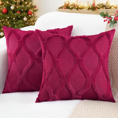 decorUhome Fall Faux Fur Burgundy Throw Pillow Covers 20x20 Set of 2