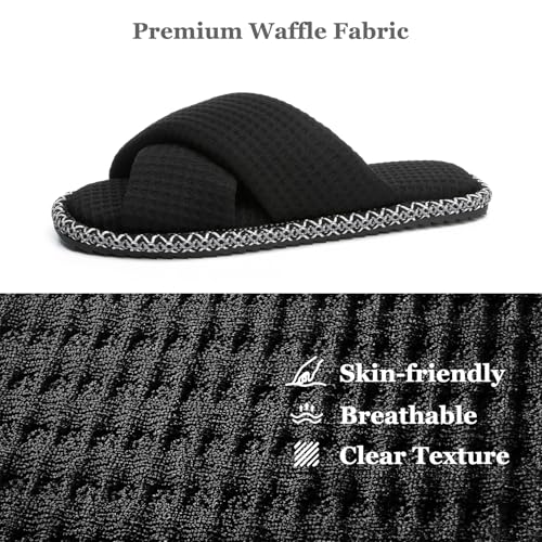 Image of GOEWY Slippers for Women Memory Foam House Bedroom Corduroy Crossbands Open Toe Slides Sandals Shoes Comfy Trendy Gift for womens Anti-Skid sole