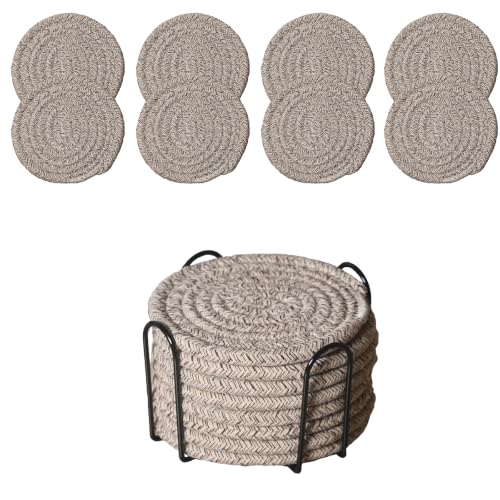 ZEXOLAP Drink Coasters Set of 8 with Holder, Cotton Woven