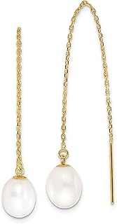 Ouro amarelo 14 k 8 mm arroz branco pérola cultivada em água doce corrente borla fio fio brincos gota pingente joias finas para mulheres presentes para ela, Pérola, Pérola
