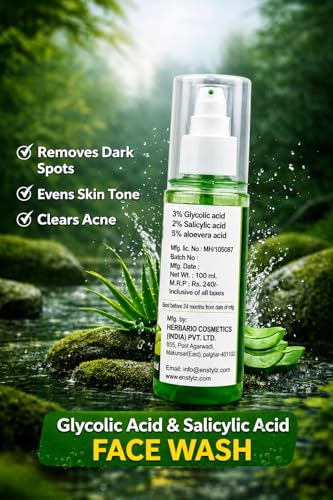 Image of Glow & De-Tan Face Wash with Glycolic Acid & Salicylic Acid, Removes Dark Spots, Evens Skin Tone, Clears Acne, Aloevera Acid