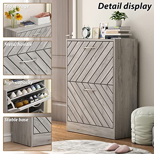 Aiegle Shoe Storage Cabinet, Freestanding Shoe Rack With 2 Flip Drawers, Entryway Shoe Cabinet With Adjustable Shelf, Grey (22.4" W X 9.4" D X 29.5" H) #TOP4