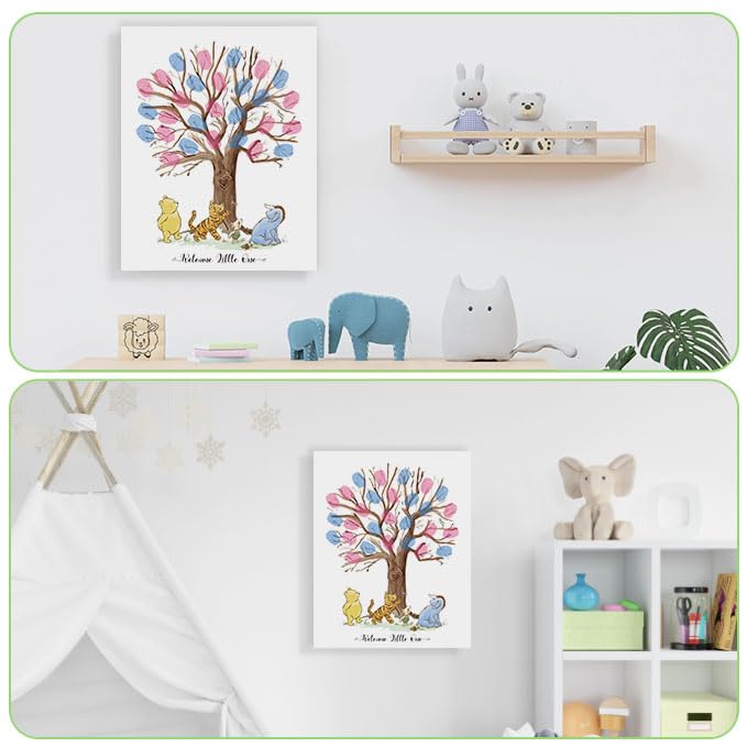 Azbuk Árbol de huellas dactilares para baby shower, juego de revelación de género, lindo tigre y cerdo para baby shower, ideas de fiesta, ideas de fiesta de revelación de género, juego de recuerdo de