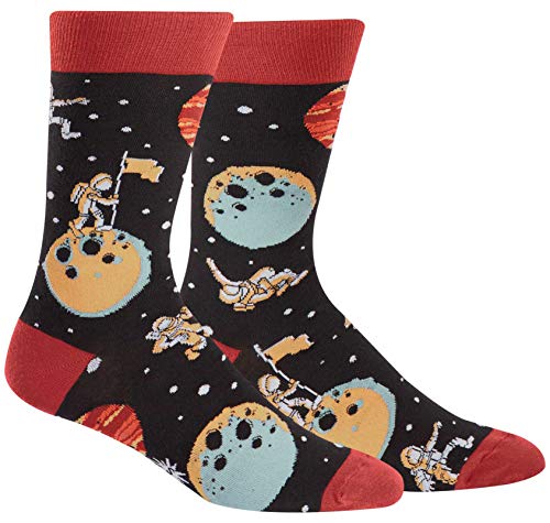 Sock It To Me Men's Fun Crew Socks, Moon Walk Space Odyssey