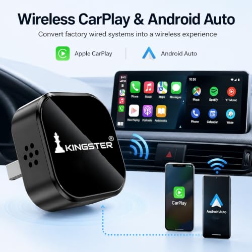 Image of KINGSTER 2-in-1 Wireless CarPlay Adapter & Android Auto Adapter | Convert Wired to Wireless | Bluetooth 5.0 + WiFi | Plug & Play | Fast Auto Reconnect (AutoLink Pro)