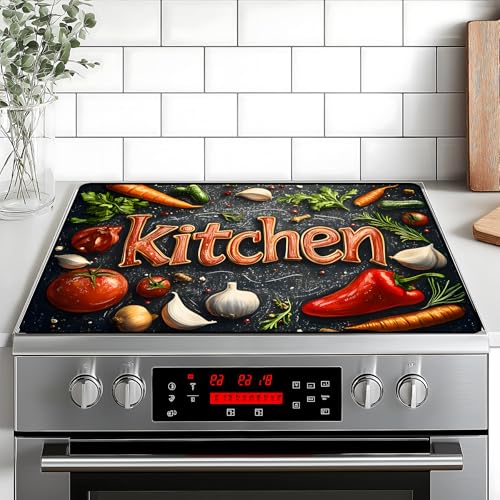 Image of Kitchen Stove Top Cover Retro Flower Gas Stove Top Cover for Home Decoration Kitchen Pad Non-Stick Washable Cooktop Covers Countertop Protector Keep Stove Clean 28 inchx20 inch