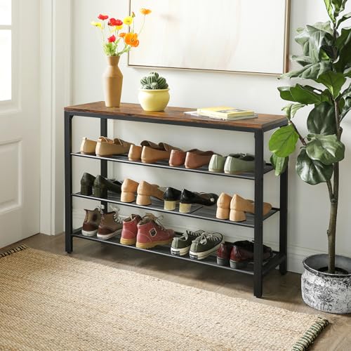 Image of VASAGLE 4 Tier Shoe Rack, Shoe Organizer for Closet, Entryway, 16-20 Pairs of Shoes, Large Shoe Rack Organizer with 3 Metal Mesh Shelves, 11.8 x 39.4 x 28.3 Inches, Rustic Brown and Black ULBS14BX