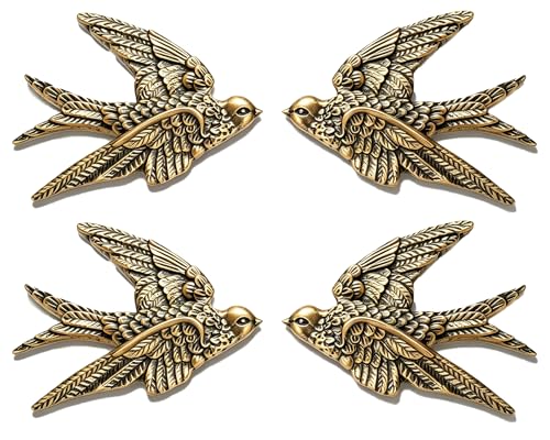 AMOIENSIS 4.75 Inch Vintage Swallow Bird Wall Sculpture Set of 4
