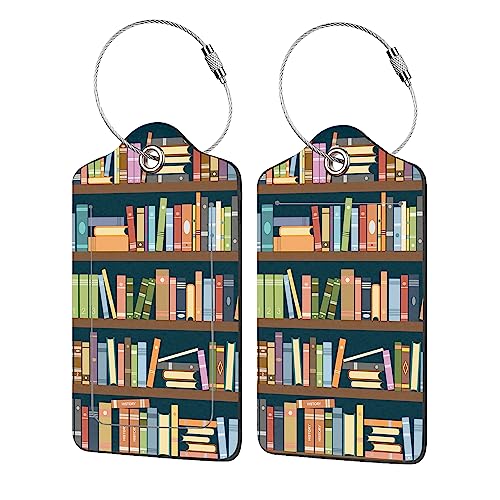 Luggage Tags for Suitcase,2 Pack Bookshelves Full of Books Luggage Tag with Privacy Flap,Name ID Label and Metal Loop for Women Men Girls Baggage Bag Backpack Instrument