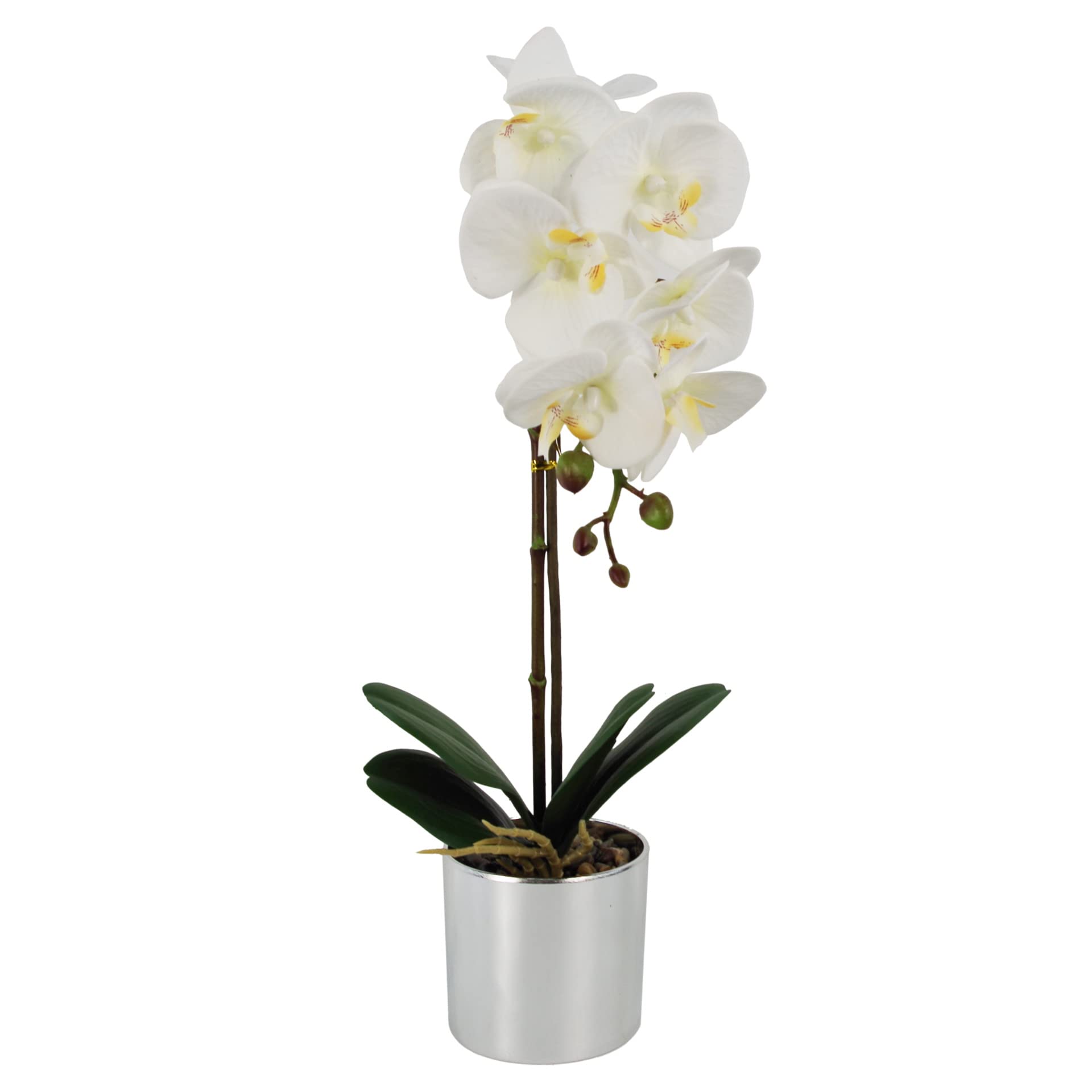 Leaf 46Cm Artificial Orchid White With Silver Pot from B&Q