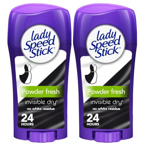Lady Speed Stick Invisible Dry Powder Fresh Antiperspirant Deodorant Stick 2 x 65 g 24-Hour Anti-Stain Sweat and Odour Protection Fresh Scent Leaves No White Residue on Skin 0% Alcohol*