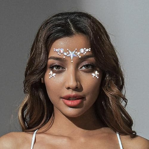 Wosois 3 peças de adesivos de rosto de estrela cristal joias de strass prata rave festa acessórios p