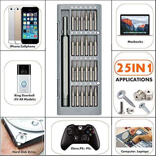 Precision Screwdriver Set,TECKMAN 25in1 Small Screwdriver Set with T2 T3 T4 T5 T6 T8 T10 T15 Torx,P2 P5 Pentalobe and Phillips,Slotted Bit Set for iPhone,Macbook,Xbox,PS4,Garmin,Eyeglass