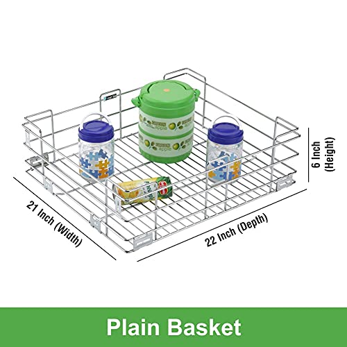 Image of SmartSlide Stainless Steel Basket (21 x 22 x 6 Inch Plain Basket) for Modular Kitchen /Cutlery Tray for Kitchen Drawer /Plate Basket /Kitchen Rack /Utensil Holder for Kitchen