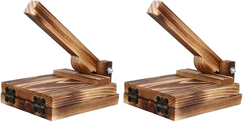 Miniatura 10 de HEMOTON Máquina de quesadilla de prensa de tortilla de madera 2 piezas redondas de dumpling para la piel, prensa de tortilla, prensa de masa,