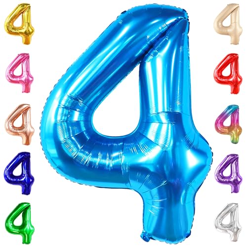 Image of KatchOn Big Blue Number 4 Balloons - 40 Inch | Blue 4th Birthday Balloons