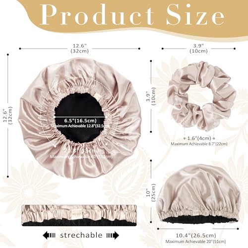 MIS-SILK Bonnet Sleeping for Women Satin Hair Bonnet, Anti Frizz Silk Sleep Cap Women-Hair Accessories Beige