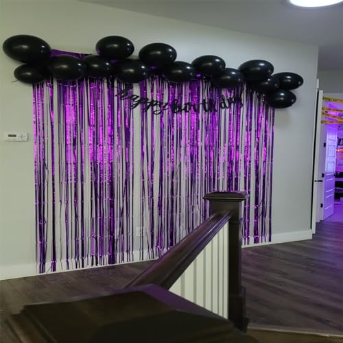 zhcoy Set of 2 Purple Foil Fringe Door & Window Curtain Party Decoration 3' X 8' (36" X 96") Value Pack of 2 (Purple 2Pack)