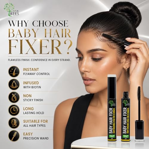 Image of Four Trees Hair Finishing Stick for Frizzy Hair & Flyaways | Baby Hair Fixer | Non-Sticky, Non-Greasy Hold | Infused with Biotin for Hair Strengthening | 15ml | For All Hair Types