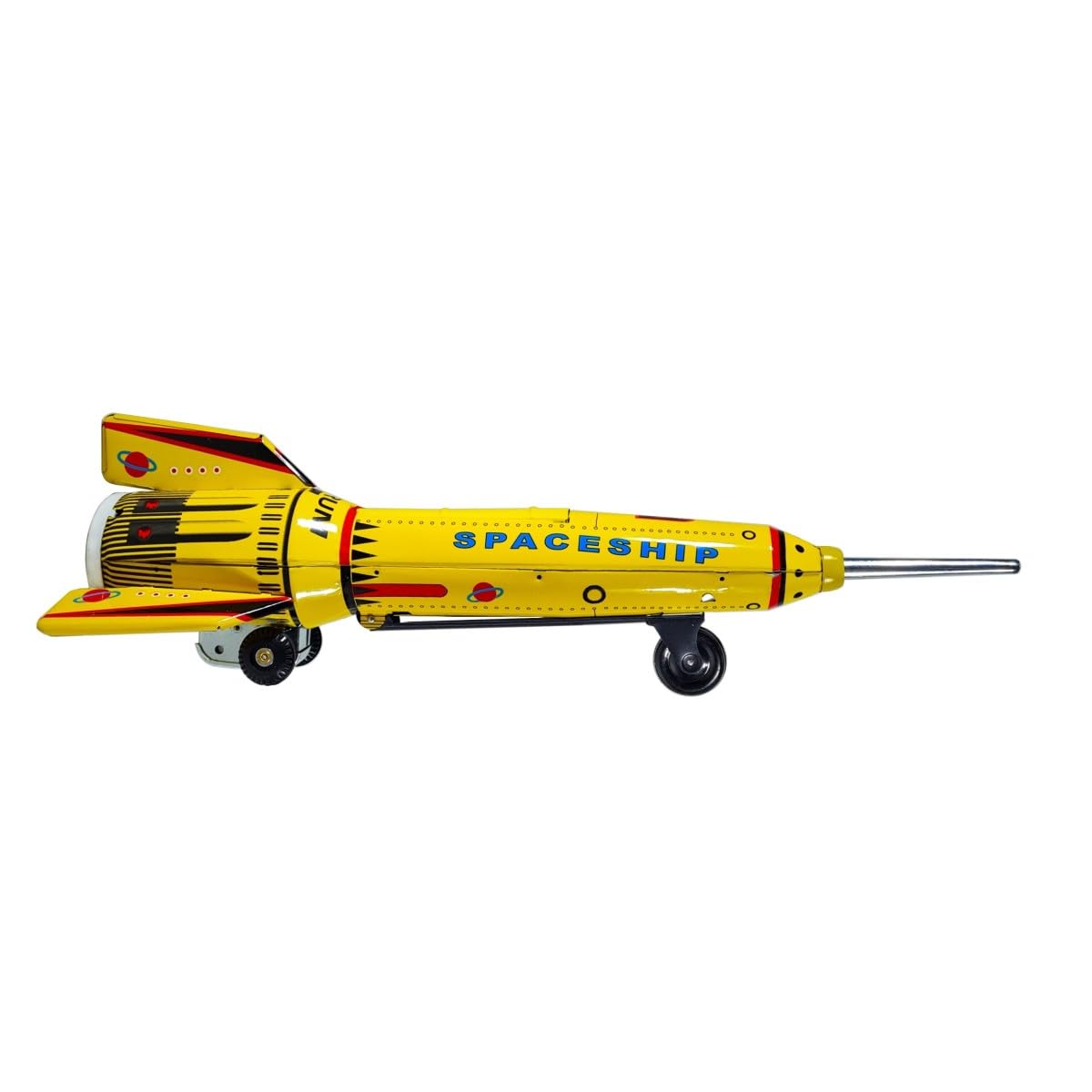 Klocke Dekorationsbedarf Nostalgie-Weltraumrakete - Exklusives Blech-Sammlerstück (41cm) mit mechanischer Aufricht-Funktion & Friktionsantrieb - Handlithografiertes Metallmodell (Rakete Aurum - Gelb)