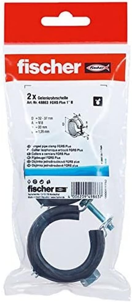 fischer FGRS Plus 1/4 inch B Pipe clamp with Quick Release for time-Saving Attachment of Pipes up to 2 inches with Threaded rods or Hanger Bolts - 2 Pieces - Item no. 49859