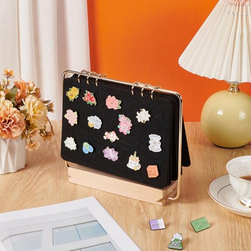 Organizador de broches y pines de fieltro BENECREAT con soporte de madera 6