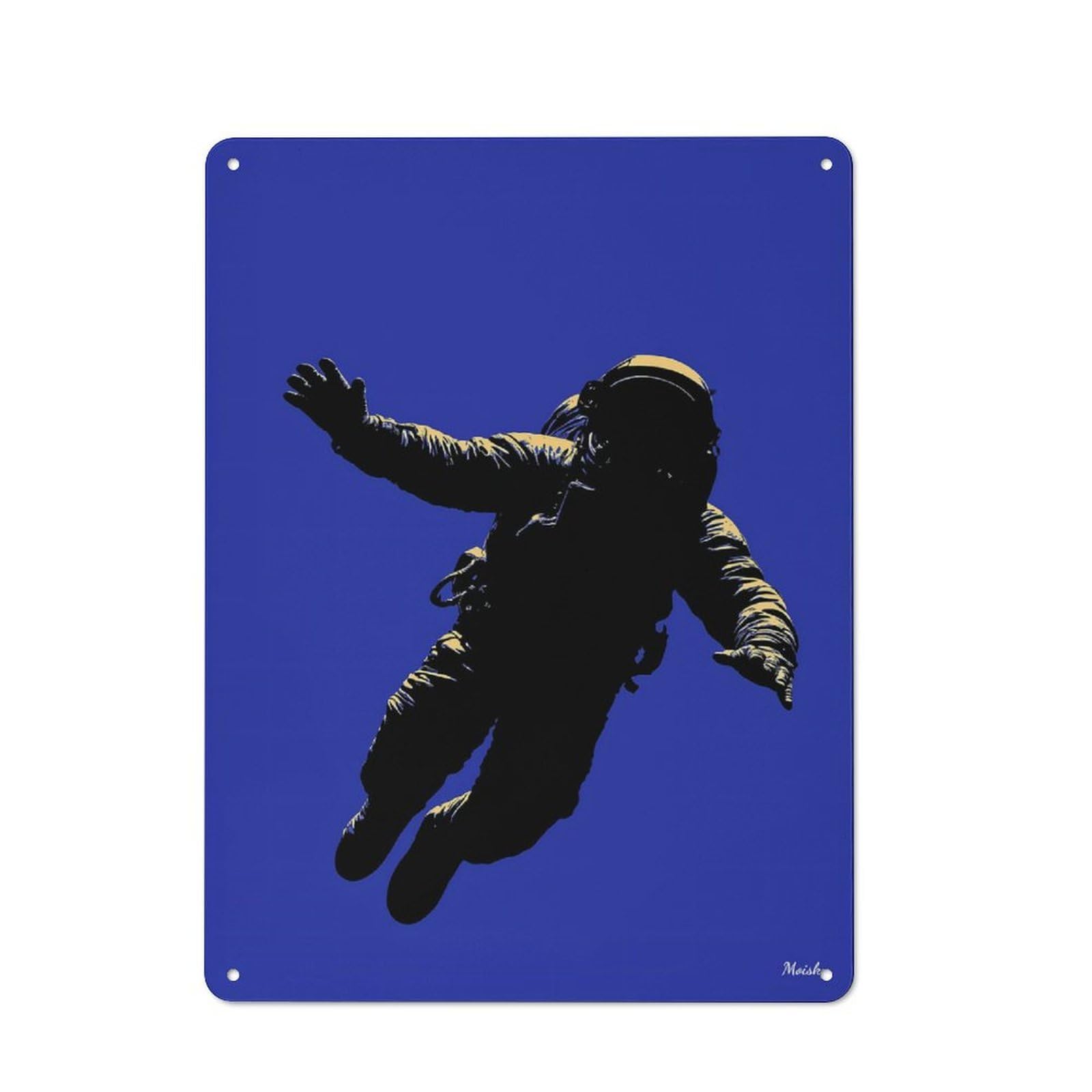 Junmoney Astronaut Silhouette – Space Explorer On Blue Metal Wall Art Sign With Design 40X30cm, Urban Industrial Wall Decor For Workspace, Cafe, Hallway Or Garage