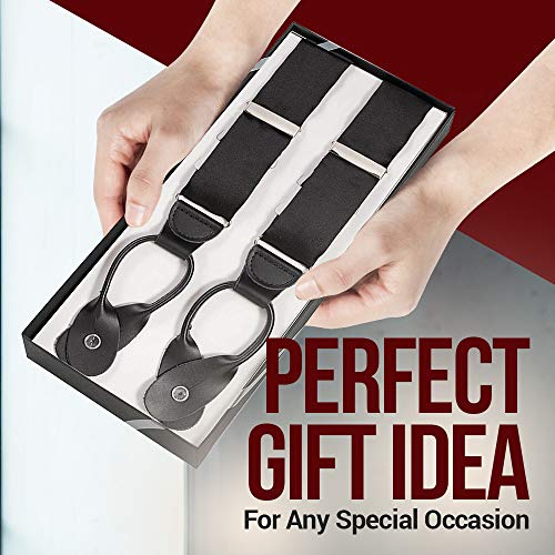 Hold'em 100% Silk Suspenders Men Y-Back Fancy Solid Button End- Black #TOP4