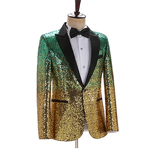 Men's Gradient Sequin Suit Jacket Notched Lapel Slim Fit Performance Blazer Luxury Dinner Prom Tuxedo Dress Party (Green,Large)2