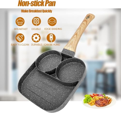 Image of Non Stick Egg Frying pan with Blocks Aluminium Fry pan for Cooking with Wooden Handle Egg Omelette pan Round with Detachable Handle (Grey)