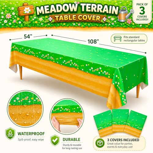 Image of Blue Orchards Meadow Terrain Table Covers (Pack of 3) 108 inch x 54 inch - Gamer Party Decorations, Gaming Party Tablecloth, Grass Theme Decor, Birthday Supplies, Game Night Decor, Cozy Game Table Covers