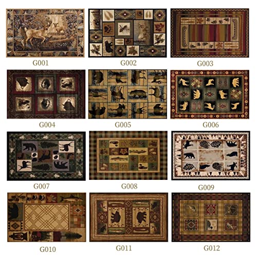 Bear Cabin Bordered Area Rug For Living Room Kitchen Rustic Lodge Moose Kitchen Runner Rugs Non-Slip Floor Carpet Rectangular Mats,3'X5' #TOP5