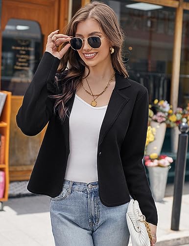 Image of GRACE KARIN Women Sweater Blazer Casual Work Croppped Cardigan Lightweight Button Front Short Knit Blazer Jacket S-XXL