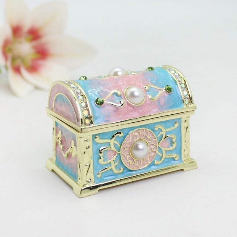 pudełko na biżuterię, Enamel Metal Jewelry Box Portable Ring Earring Case Desktop Storage Craft Gifts
