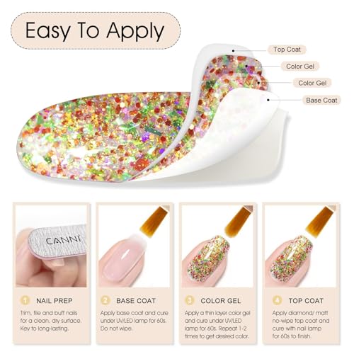 Image of CANNI Glitter Gel Nail Polish - 1pcs 9ml Red Green Color, Soak Off UV LED Nail Gel for DIY Nail Art, Salon or Home Manicure