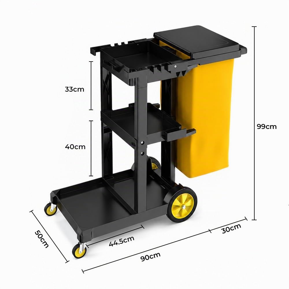 BPT 3 Ebenen Reinigungswagen,Putzwagen mit 78L Müllbeutel,120x50x99CM,Wischwagen für Hotels, Einkaufszentren, Büros, Restaurants