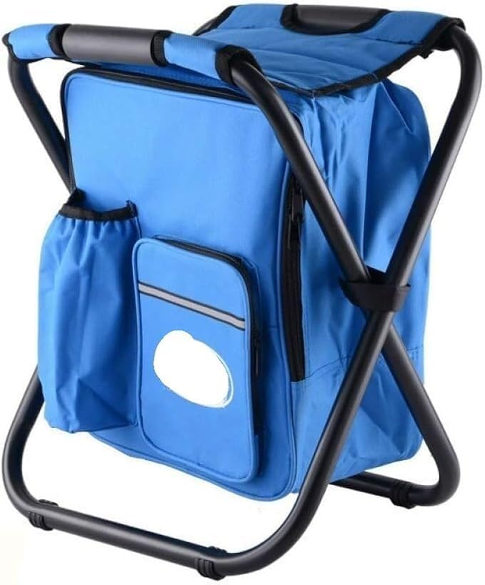 Telescopic Stool Folding StoolFolding Camping Chair Stool Backpack With Cooler Insulated Picnic Bag, Portable Hiking Seat Table Bag For Outdoor Indoor Fishing Travel Beach BBQ (blue)