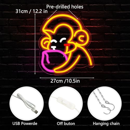 Image of Balanar Cartoon Monkey Neon Sign For Wall Decoration Peach Neon Signs LED Signs Anime Style Neon Lights Room Decoration Birthday Party Gifts Aesthetic Red Kids Bedroom Decor