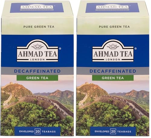 Ahmad Tea - Té verde sin cafeína - Té verde sin cafeína - Bolsitas de té selladas con sabor envueltas individualmente con 2 g de té por porción - 20 bolsitas de té con cinta (Paquete de 2)