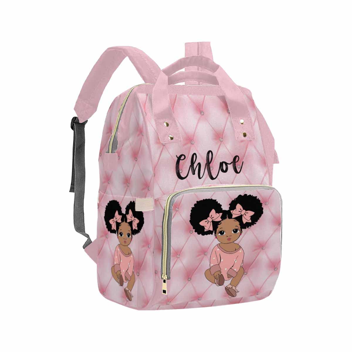 Artsadd Custom Diaper Bag with Thermal Pockets, Pink Bowknot Travel Shoulder Bag Baby Backpack Customized Laptop Backpack with Name Casual Handbag for