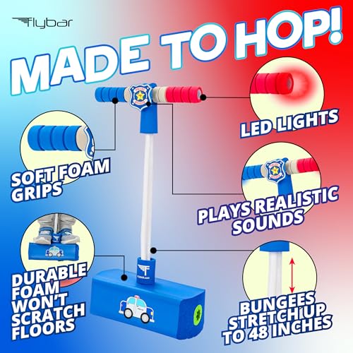 Image of Flybar My First Foam Pogo Jumper for Kids Fun and Safe Pogo Stick for Toddlers, Durable Foam and Bungee Jumper for Ages 3 and up, Supports up to 250lbs (Blue Police)