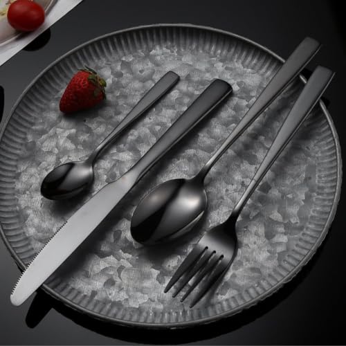 Image of Clovis Stainless Steel Flatware Set 12 Pieces, Titanium Plated Mirror Finish, Cutlery Set for 3 with Knife Fork Spoon and Teaspoon, Black