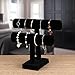 Flexzion Black Velvet Hovering 2 Tier T-bar Jewelry Stand Display Storage Store Rack - Removable Necklace Bracelet Earring Bangle Pendants Anklet Tower Watch Key Holder Organizer For Women Men Girl