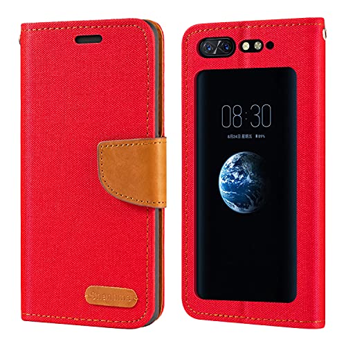 Shantime Funda Tipo Cartera Tela Oxford Compatible con ZTE Nubia X 5G, Cubierta Protectora Magnética con Ranuras y Soporte(Rojo)