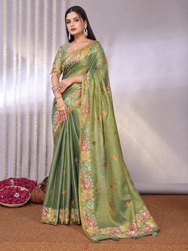 Image of SWORNOF Gold-Toned Woven Design Silk Zari Tissue Saree | Saree for Women | Soft and Skin Friendly