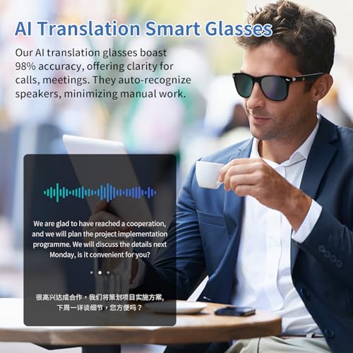 Image of GenXenon AI Translation Glasses with 160+ Languages Real-Time Translation, Bluetooth Audio Smart Glasses for Women & Men, UV400 Polarized Lenses, Hands-Free Calling, AI Smart Sunglasses